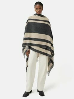 Striped Wool Blend Cape | Grey 14 Striped Wool Blend Cape | Grey -Jigsaw Shop J47352 GY000 3