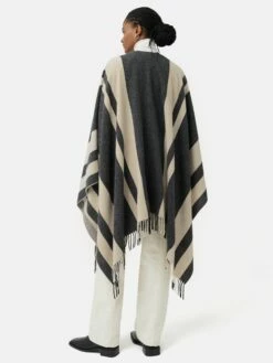 Striped Wool Blend Cape | Grey 17 Striped Wool Blend Cape | Grey -Jigsaw Shop J47352 GY000 5