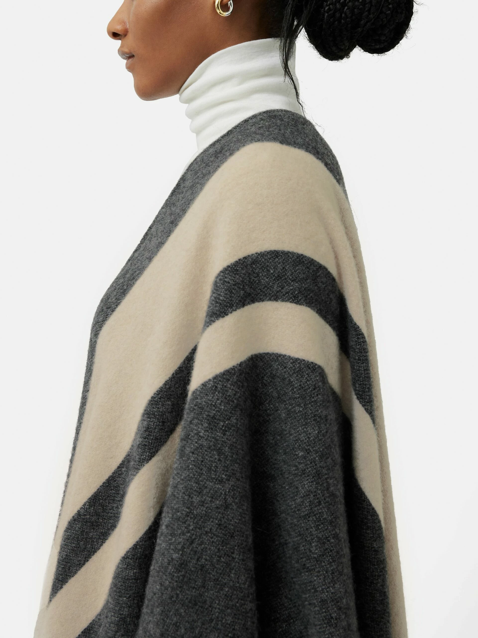 Striped Wool Blend Cape | Grey 6 Striped Wool Blend Cape | Grey - Image 6