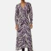 Abstract Zebra Silk Linen Midi Dress | Purple
