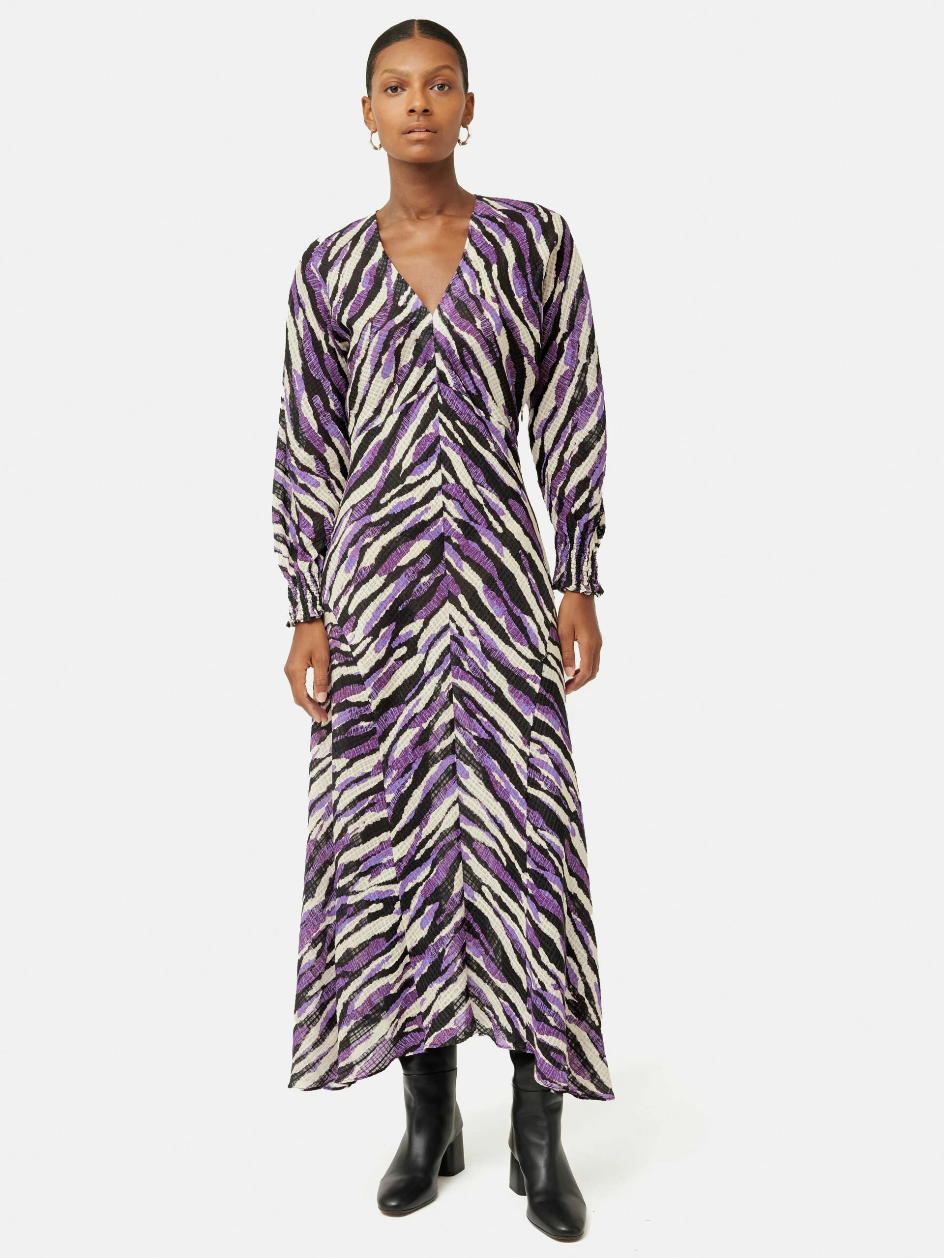 Abstract Zebra Silk Linen Midi Dress | Purple 1 Abstract Zebra Silk Linen Midi Dress | Purple