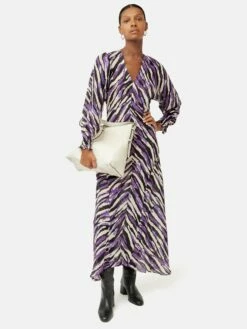 Abstract Zebra Silk Linen Midi Dress | Purple 9 Abstract Zebra Silk Linen Midi Dress | Purple -Jigsaw Shop J47398 PU000 2