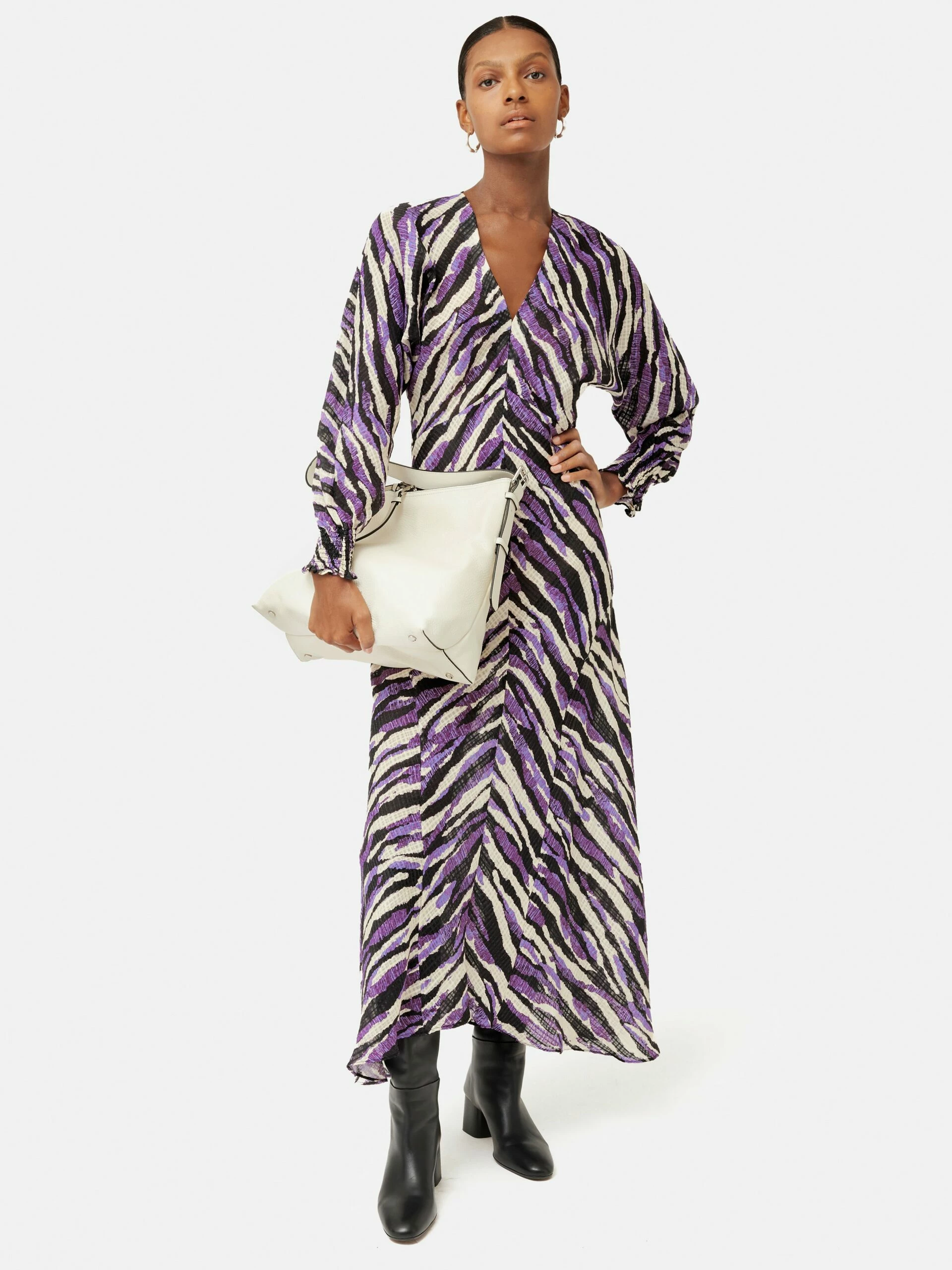 Abstract Zebra Silk Linen Midi Dress | Purple 3 Abstract Zebra Silk Linen Midi Dress | Purple - Image 3