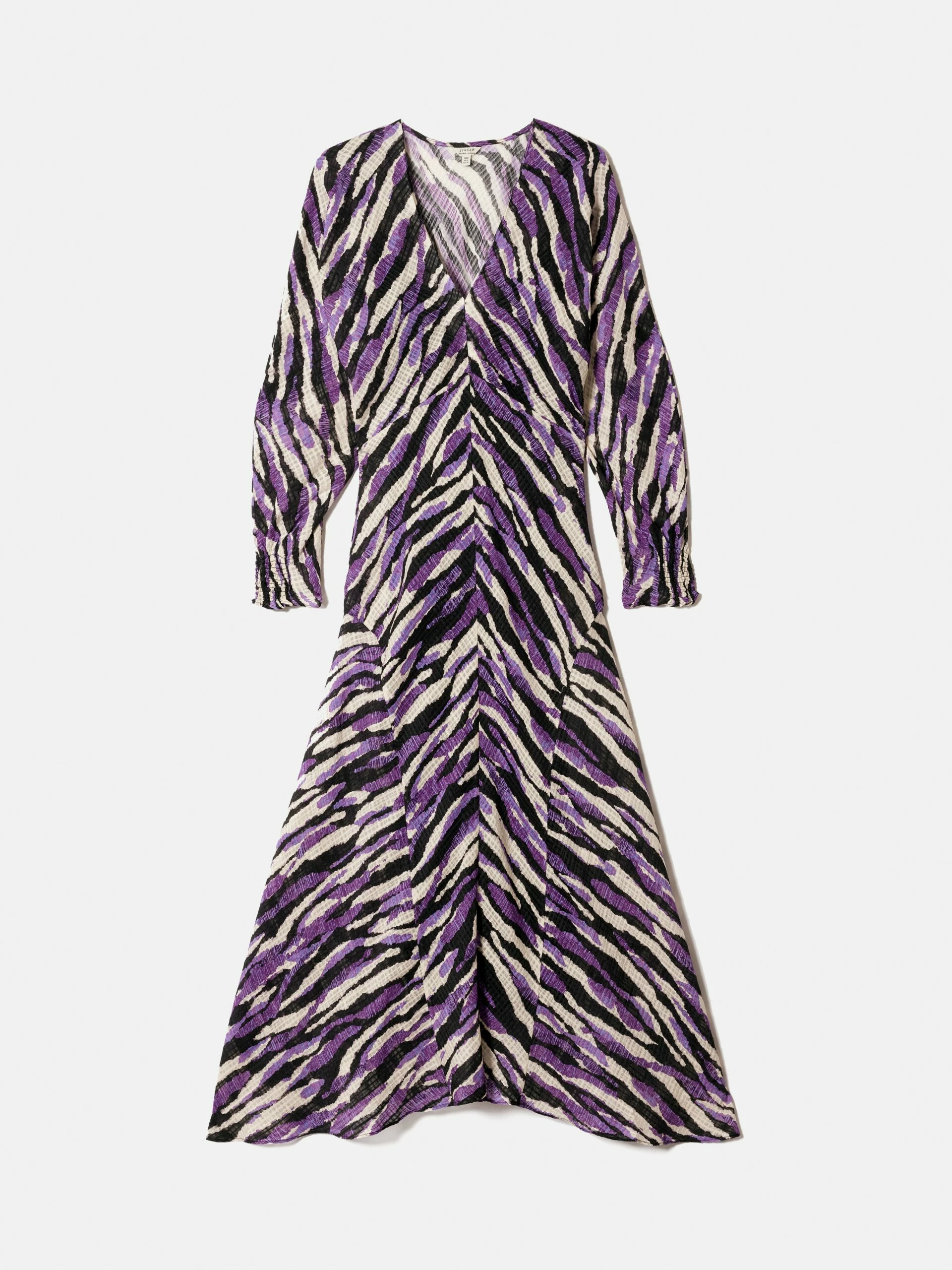 Abstract Zebra Silk Linen Midi Dress | Purple 5 Abstract Zebra Silk Linen Midi Dress | Purple - Image 5