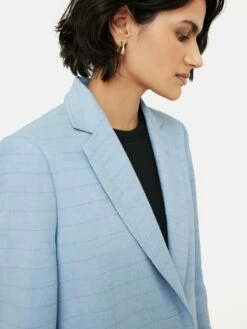 Knox Italian Linen Checked Blazer | Blue -Jigsaw Shop J47439 BL000 7