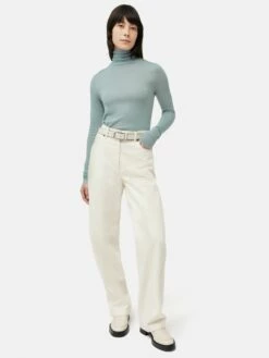 Wool Jersey Polo Neck Top | Blue -Jigsaw Shop J47455 BL000 3