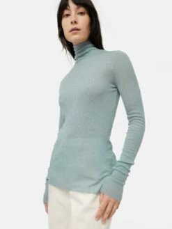 Wool Jersey Polo Neck Top | Blue -Jigsaw Shop J47455 BL000 4