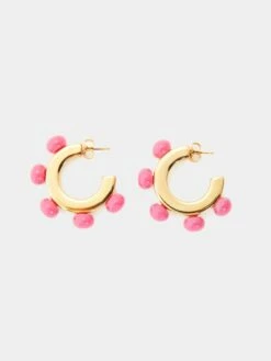 Ball Hoop Earring | Pink 6 Ball Hoop Earring | Pink -Jigsaw Shop J47494 PI000 STILL 4