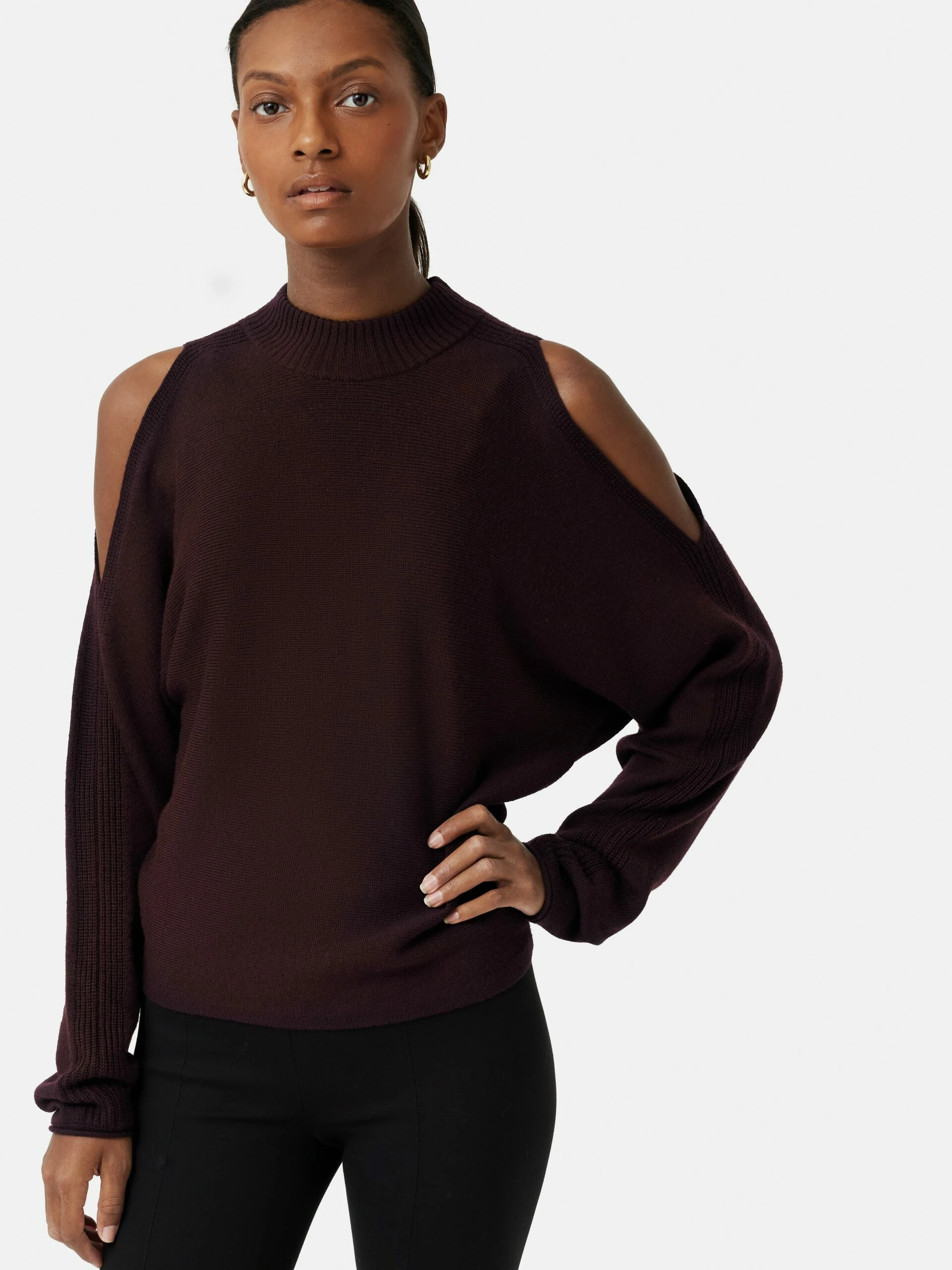 Merino Slit Shoulder Jumper | Burgundy 1 Merino Slit Shoulder Jumper | Burgundy