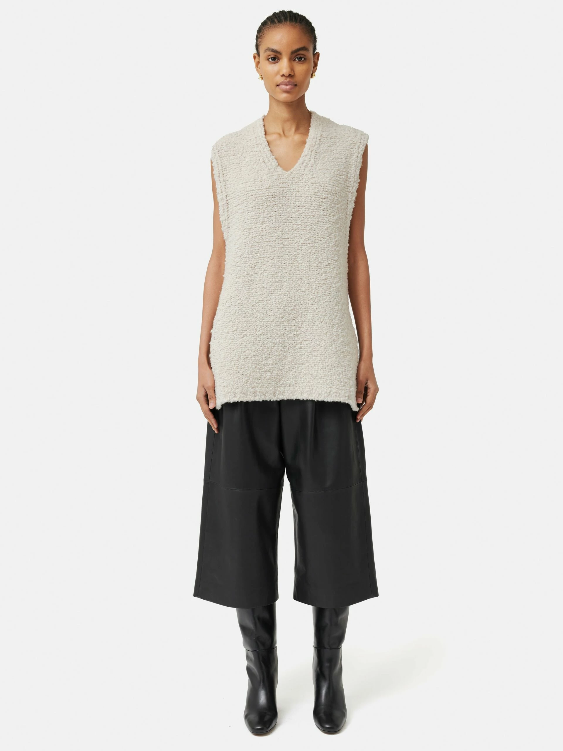 Boucle V Neck Tank Top | Cream 2 Boucle V Neck Tank Top | Cream - Image 2