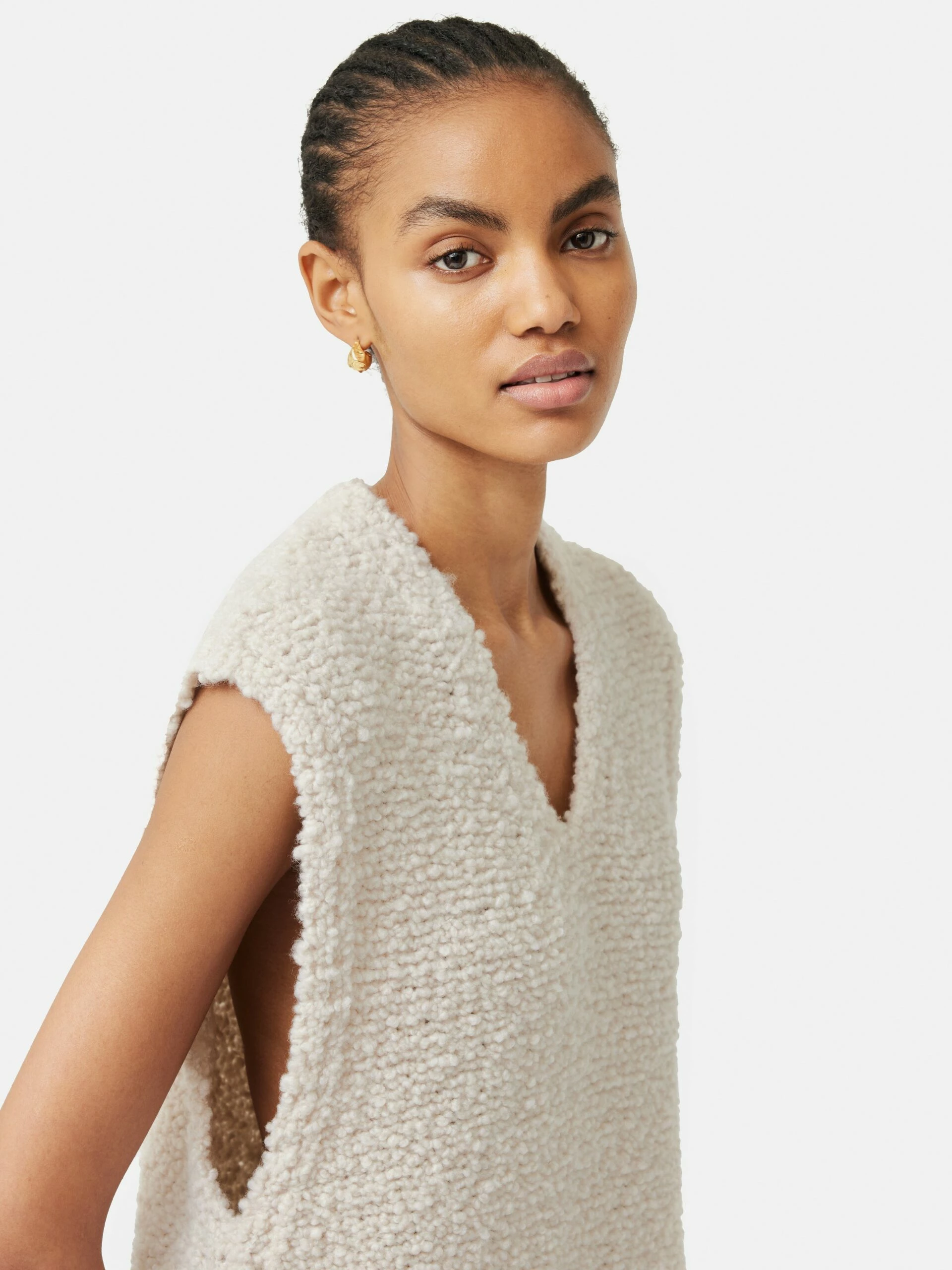 Boucle V Neck Tank Top | Cream 3 Boucle V Neck Tank Top | Cream - Image 3