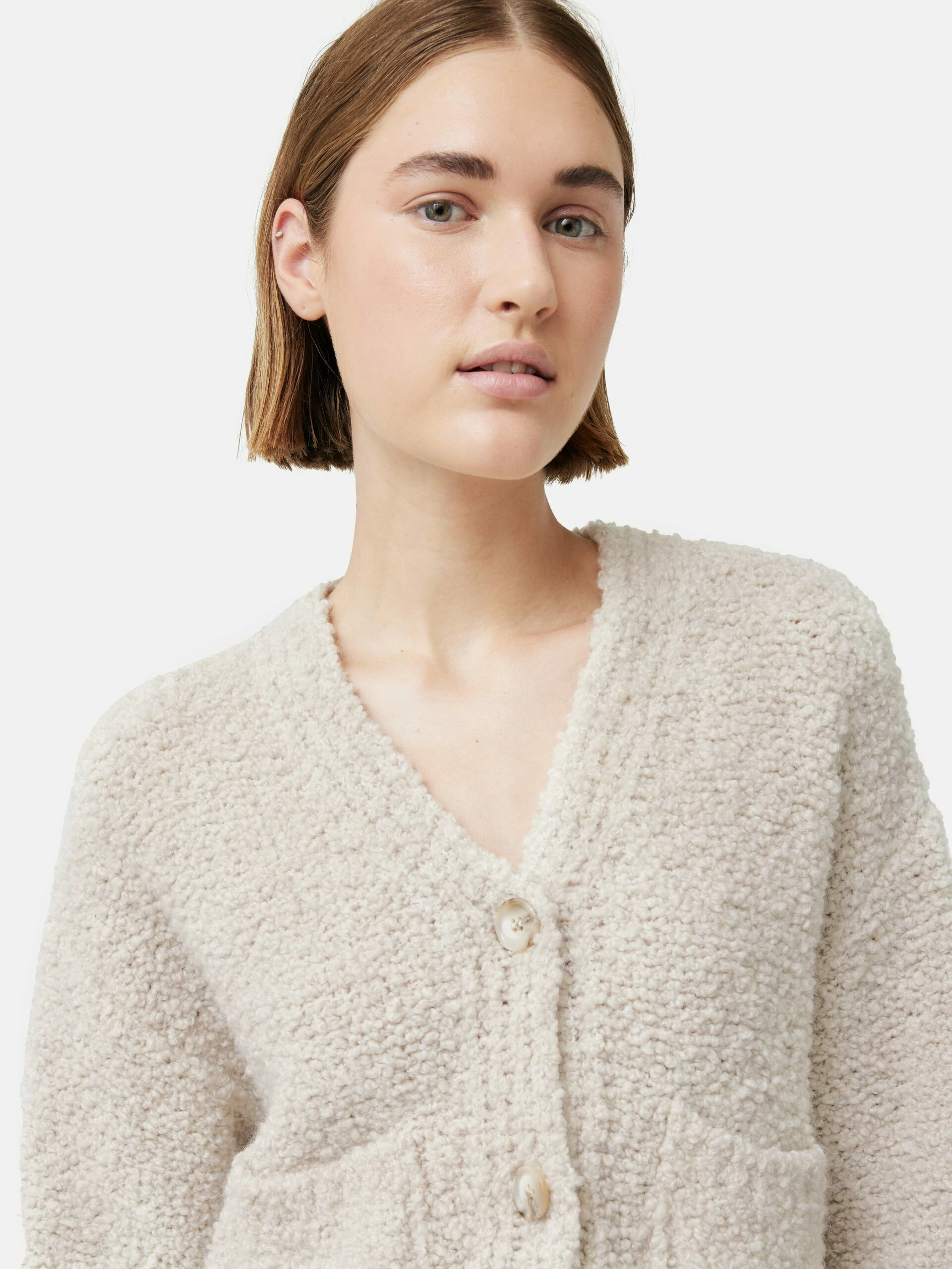 Boucle V Neck Cardigan | Cream 3 Boucle V Neck Cardigan | Cream - Image 3