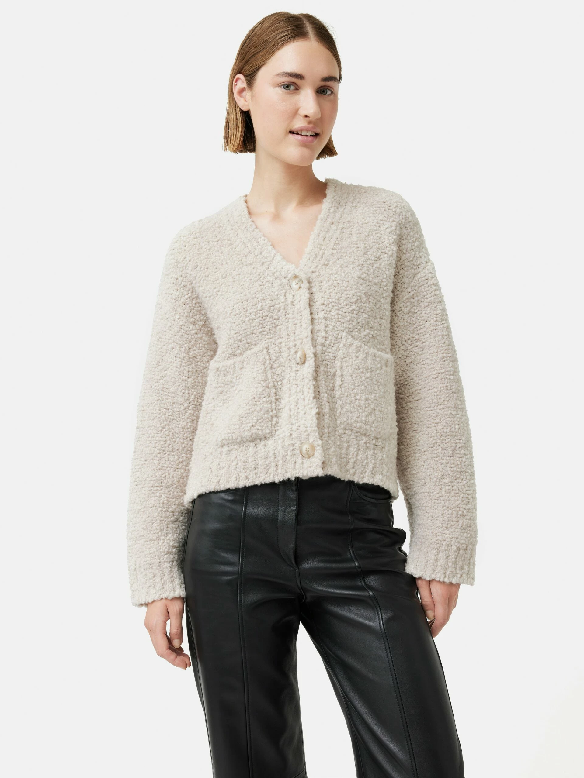 Boucle V Neck Cardigan | Cream 1 Boucle V Neck Cardigan | Cream