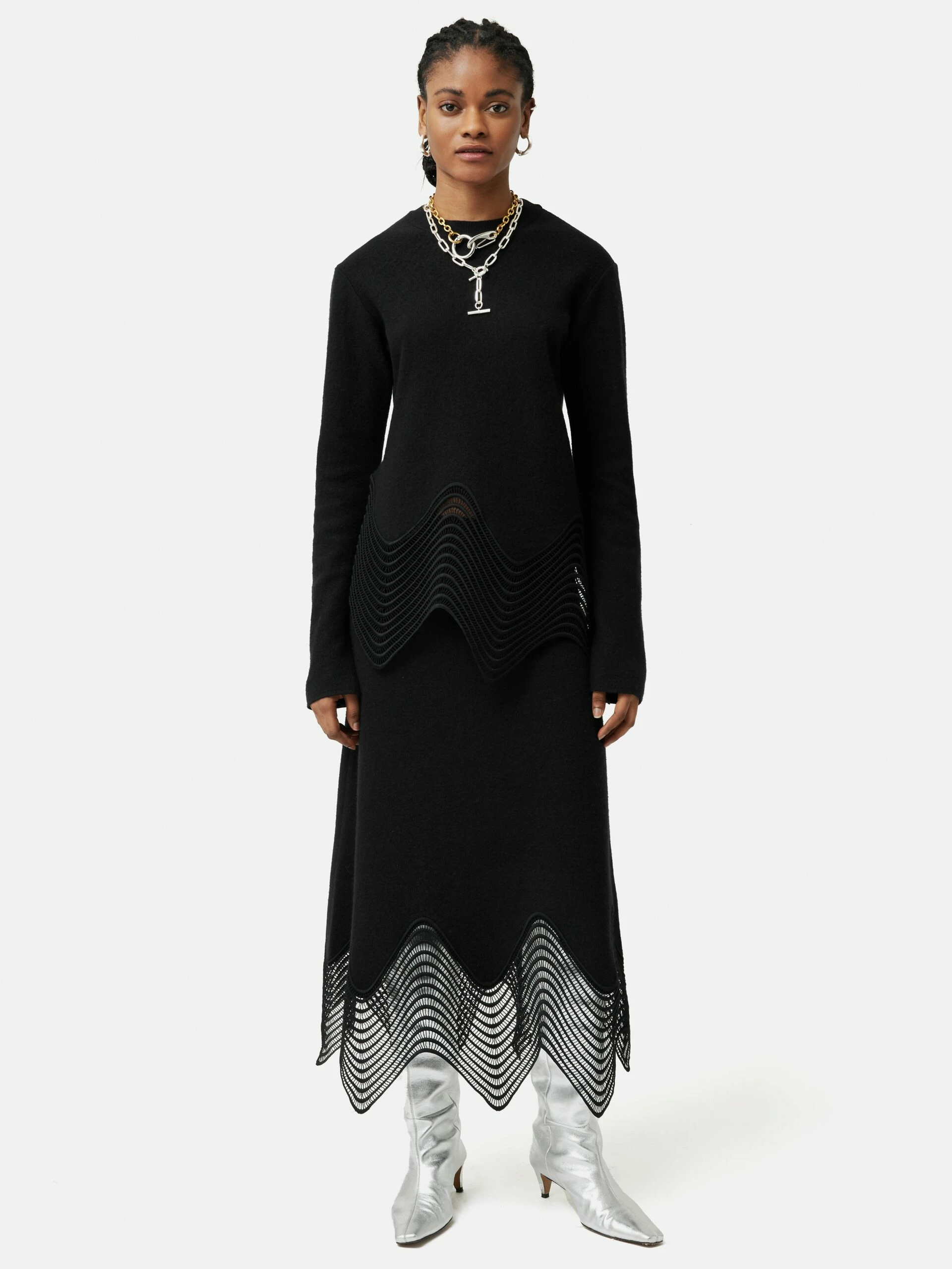 Lace Trim Knitted Skirt | Black 2 Lace Trim Knitted Skirt | Black - Image 2