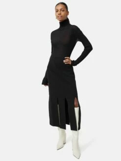 Knitted Split Hem Skirt | Black 9 Knitted Split Hem Skirt | Black -Jigsaw Shop J47523 BK000 3