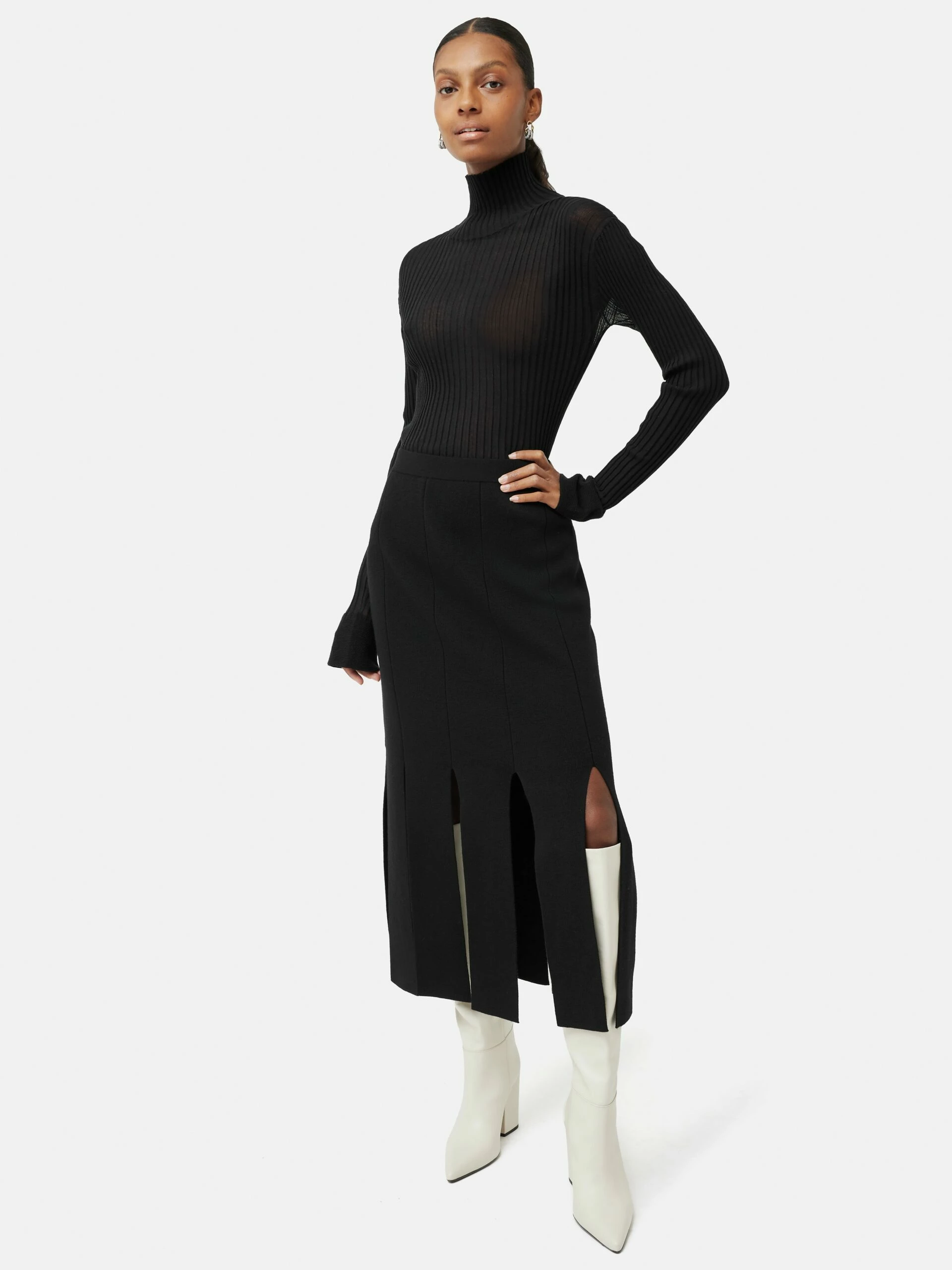 Knitted Split Hem Skirt | Black 3 Knitted Split Hem Skirt | Black - Image 3