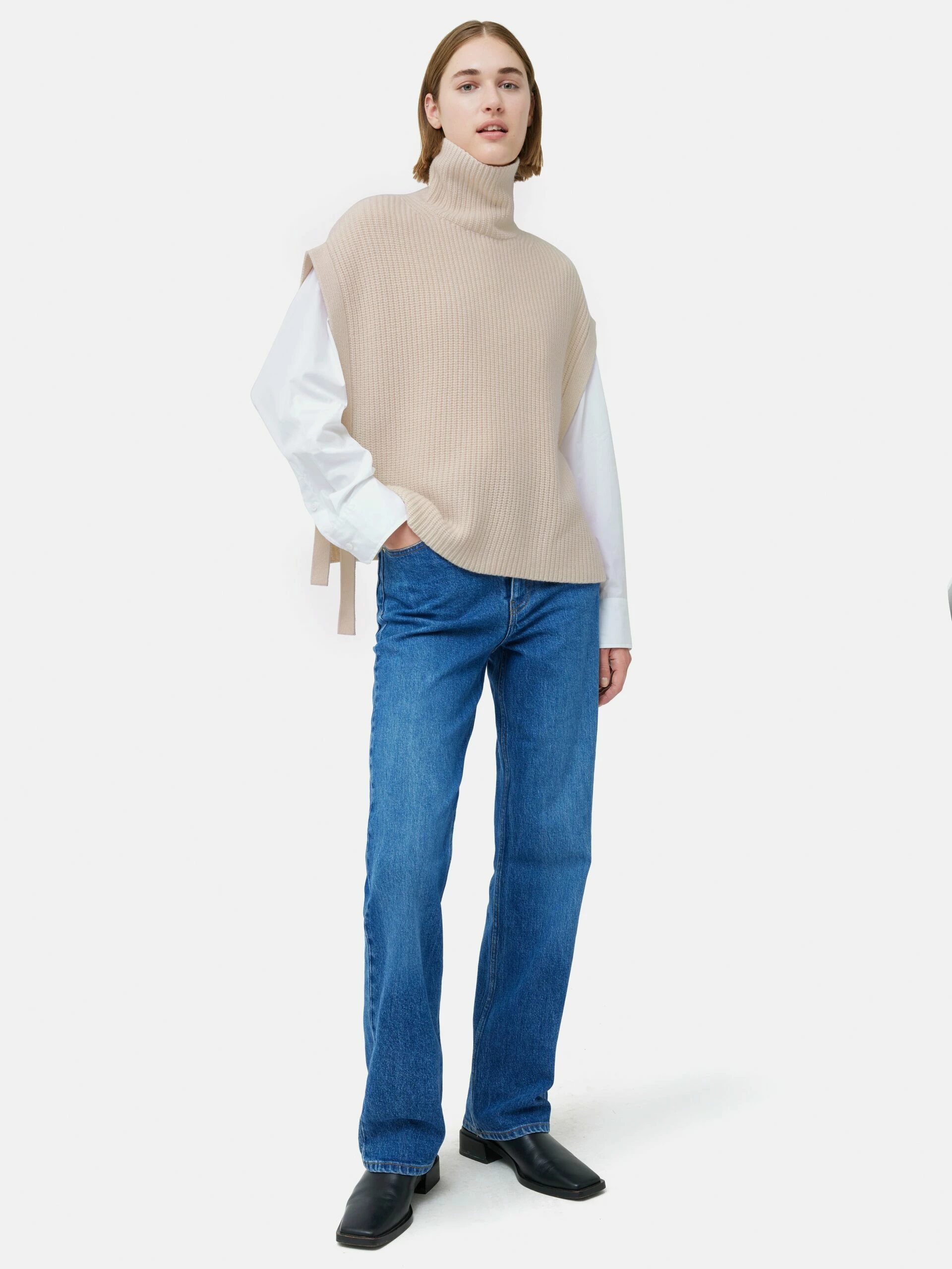 Merino Rib Side Tie Tabard | Cream 3 Merino Rib Side Tie Tabard | Cream - Image 3