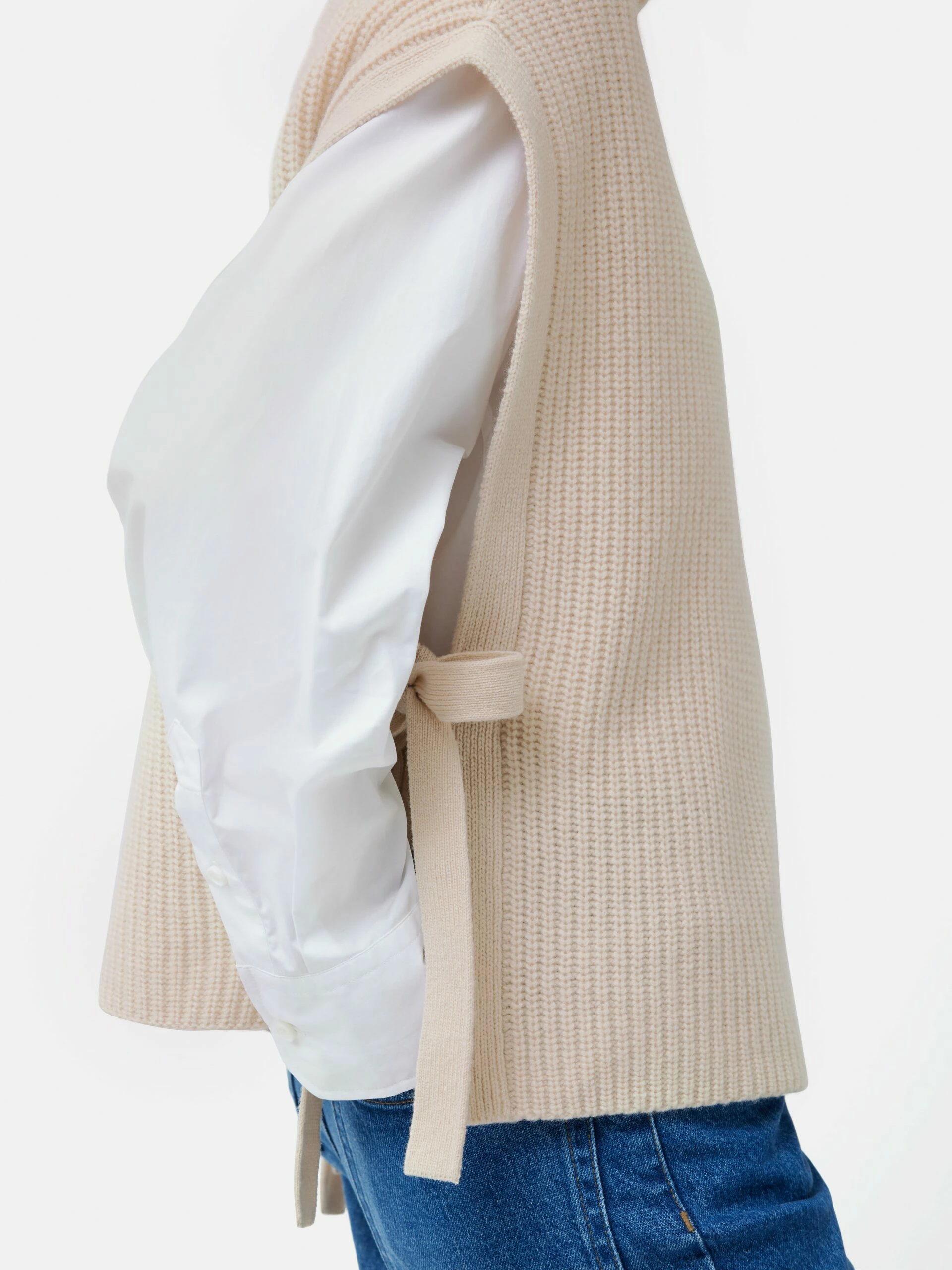 Merino Rib Side Tie Tabard | Cream 2 Merino Rib Side Tie Tabard | Cream - Image 2