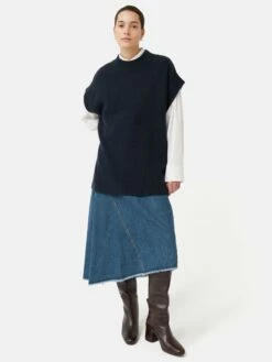 Merino Cashmere Ribbed Tunic | Navy -Jigsaw Shop J47621 BL010 9