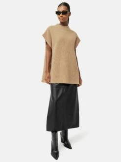 Merino Cashmere Ribbed Tunic | Camel 9 Merino Cashmere Ribbed Tunic | Camel -Jigsaw Shop J47621 CR021 3
