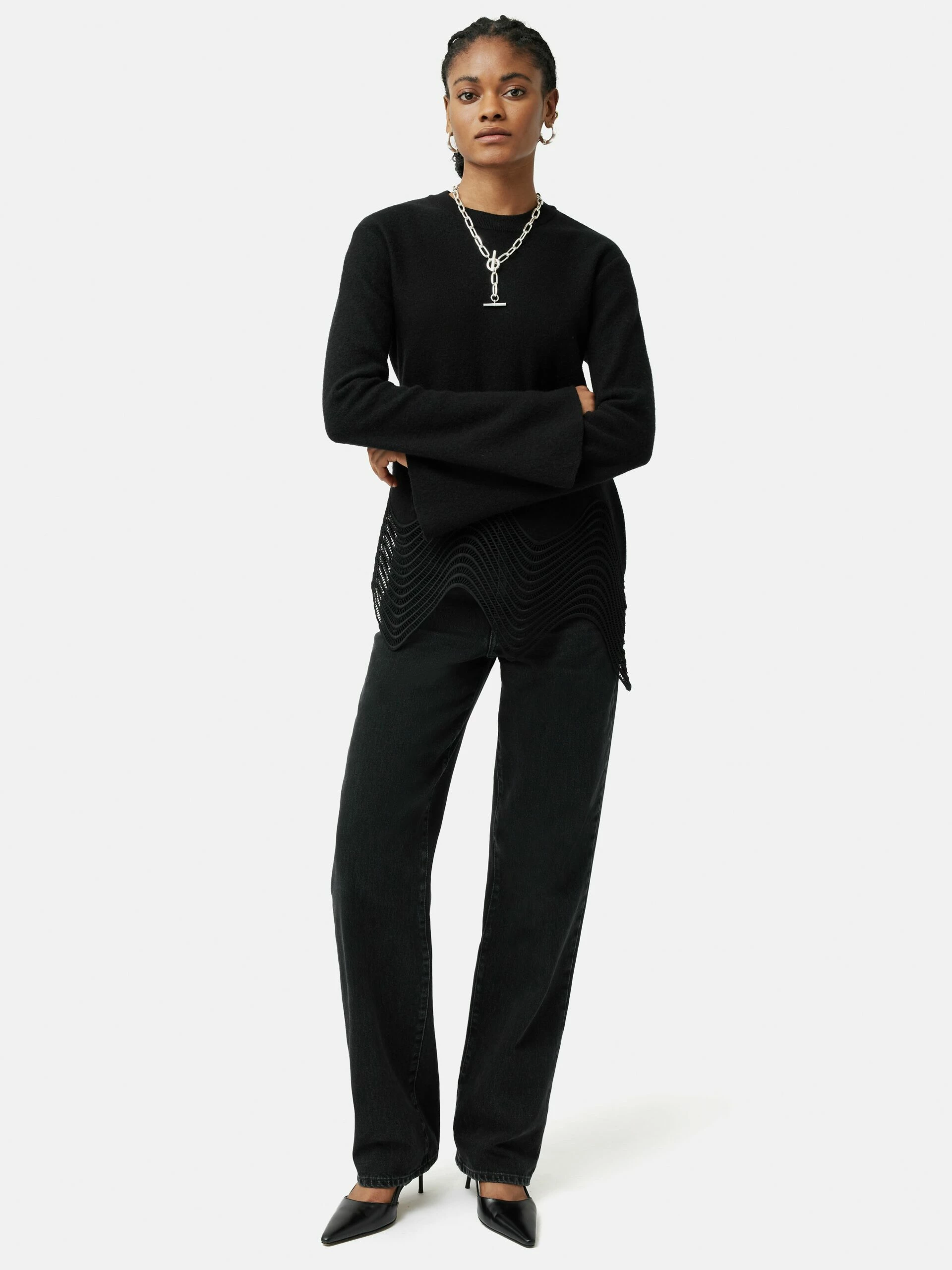 Lace Hem Jumper | Black 4 Lace Hem Jumper | Black - Image 4