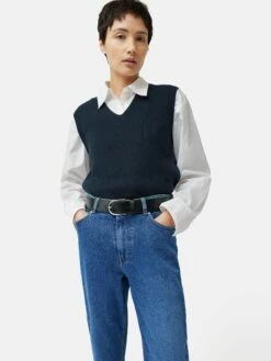 Cotton Blend V Neck Tank | Navy