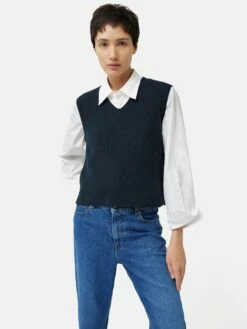 Cotton Blend V Neck Tank | Navy -Jigsaw Shop J47656 BL010 3