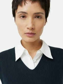 Cotton Blend V Neck Tank | Navy -Jigsaw Shop J47656 BL010 4