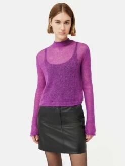 Mohair Blend Gauzy Knit Jumper | Pink