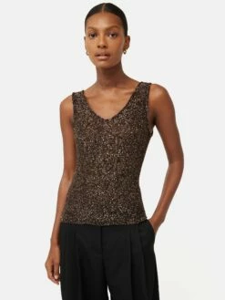 Sequin Knit Vest | Brown