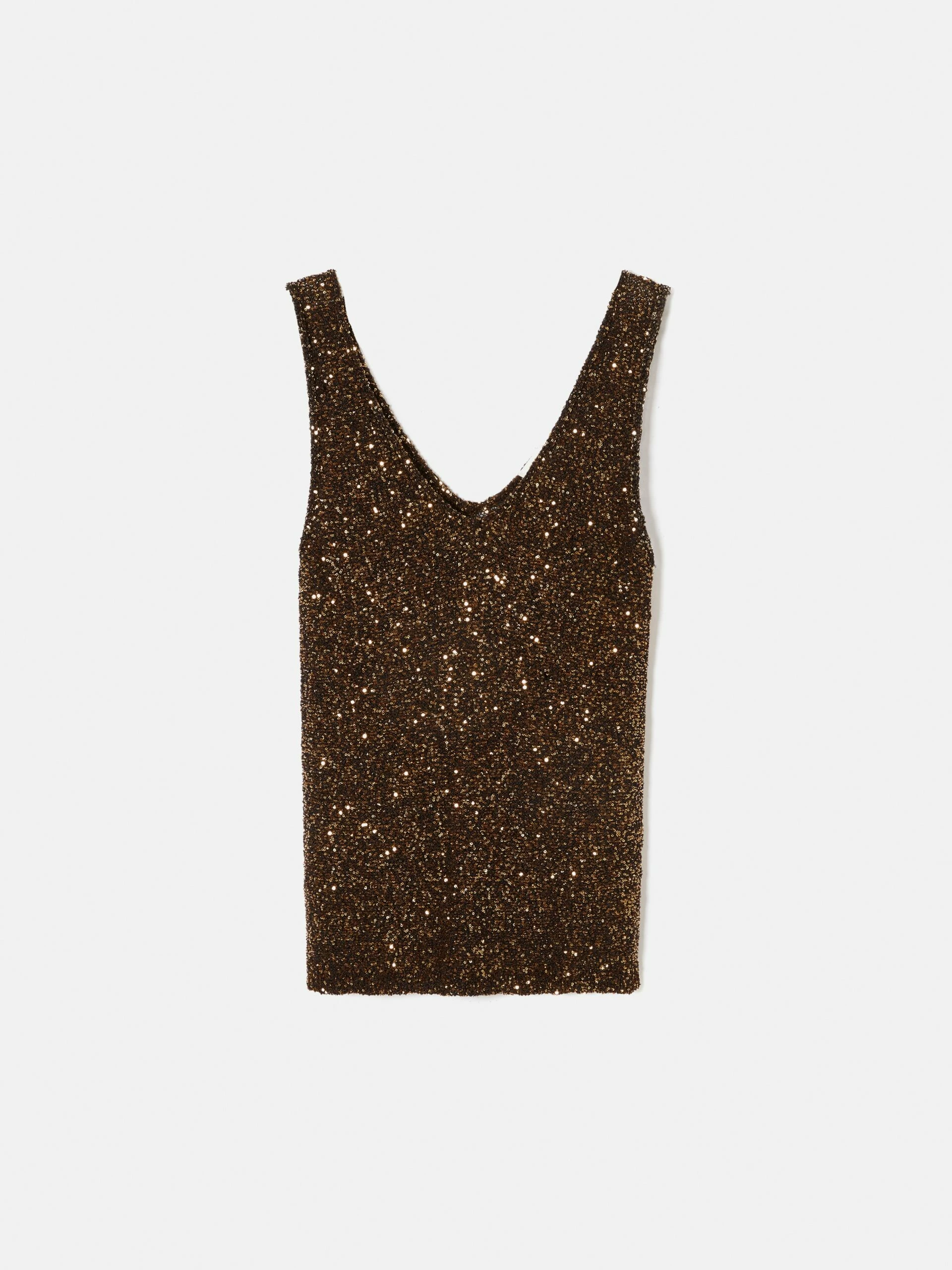 Sequin Knit Vest | Brown 8 Sequin Knit Vest | Brown - Image 8