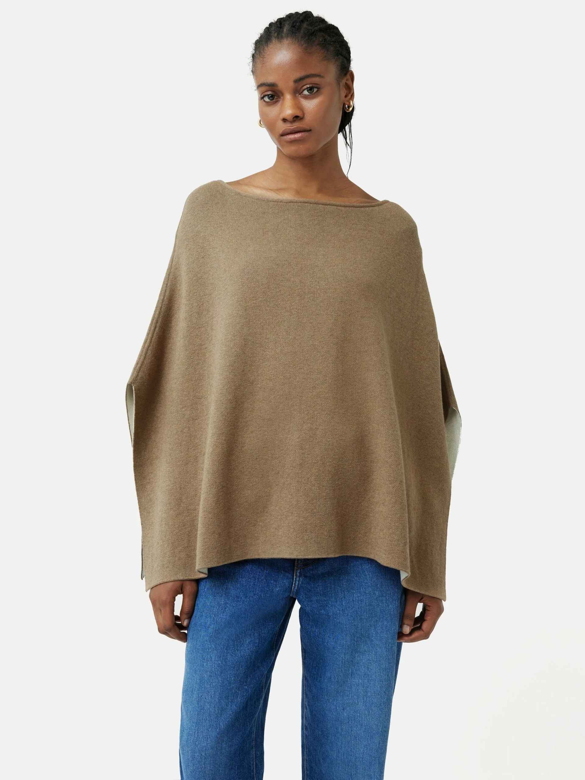 Reversible Cotton Blend Poncho | Camel 1 Reversible Cotton Blend Poncho | Camel