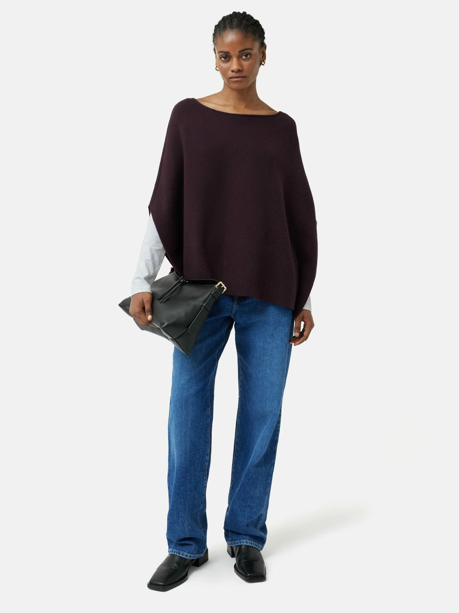 Reversible Cotton Blend Poncho | Burgundy 1 Reversible Cotton Blend Poncho | Burgundy