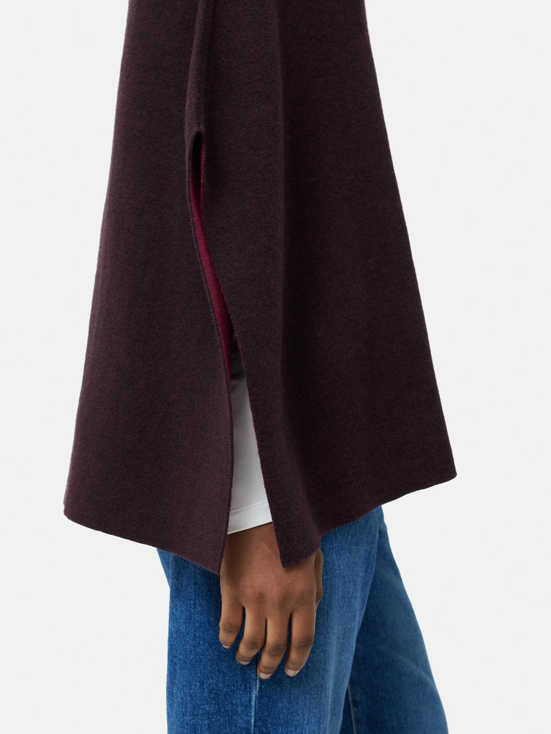 Reversible Cotton Blend Poncho | Burgundy 3 Reversible Cotton Blend Poncho | Burgundy - Image 3