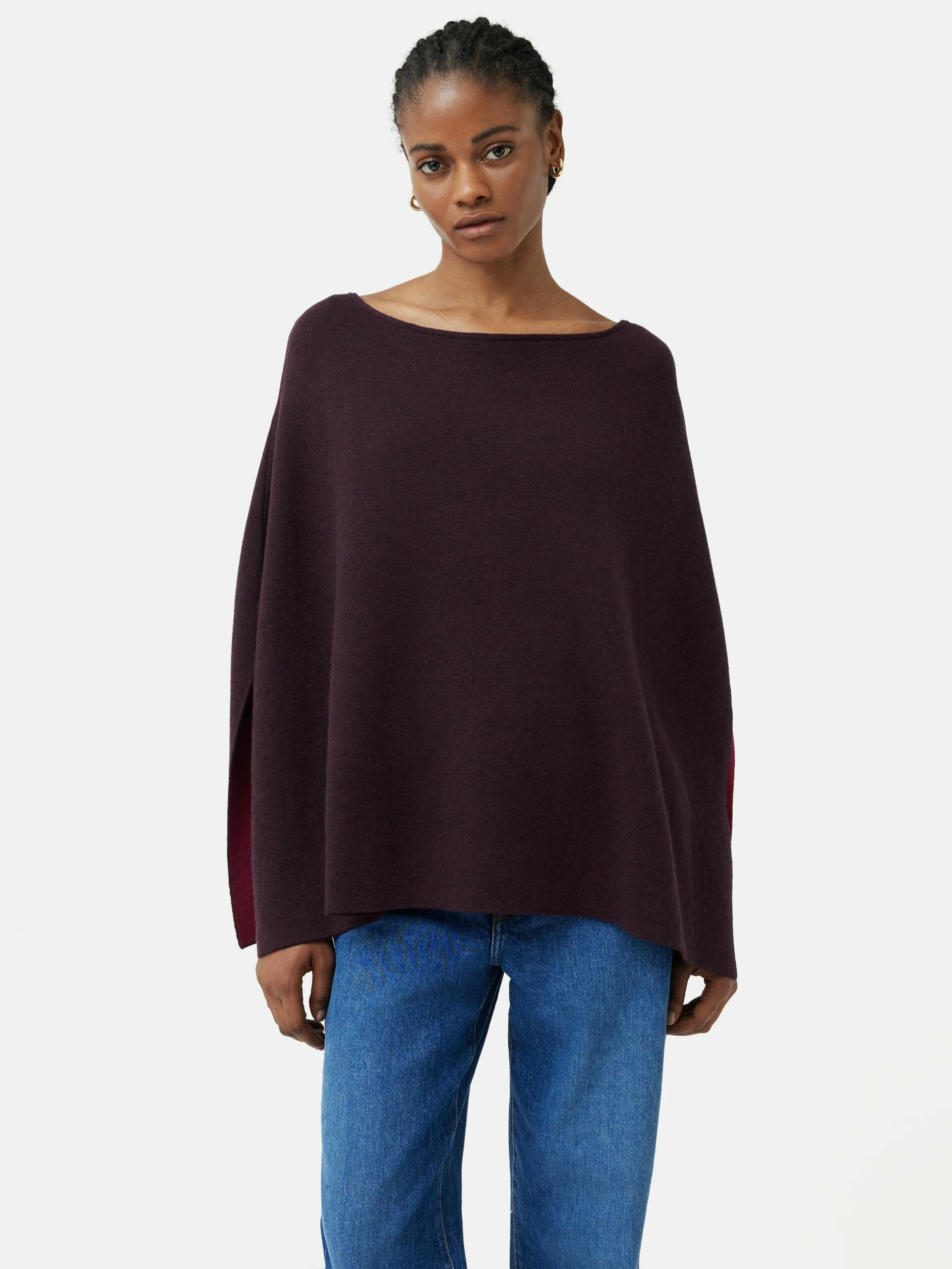 Reversible Cotton Blend Poncho | Burgundy 4 Reversible Cotton Blend Poncho | Burgundy - Image 4