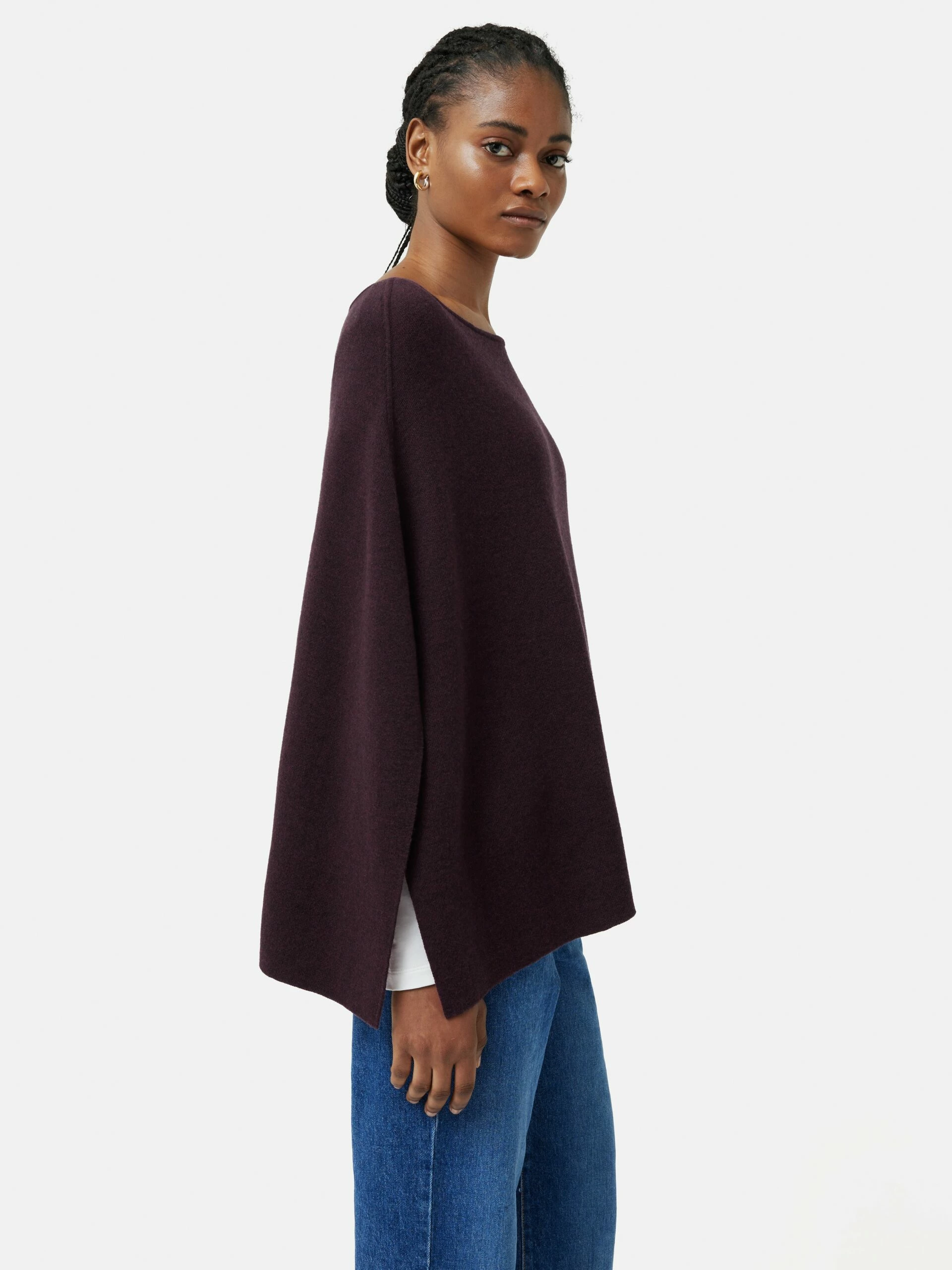 Reversible Cotton Blend Poncho | Burgundy 5 Reversible Cotton Blend Poncho | Burgundy - Image 5