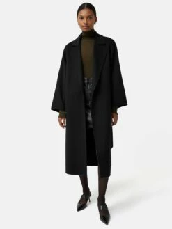 Long Double Faced Wrap Coat | Black