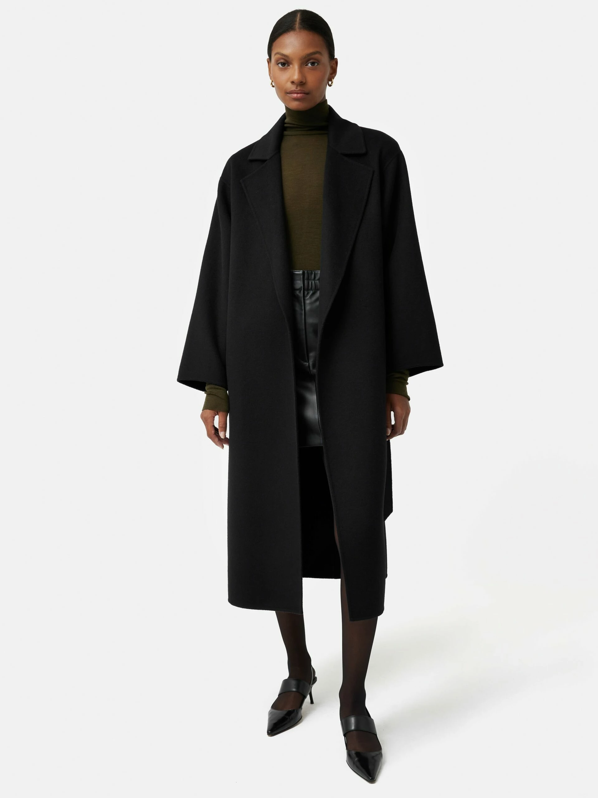 Long Double Faced Wrap Coat | Black 1 Long Double Faced Wrap Coat | Black