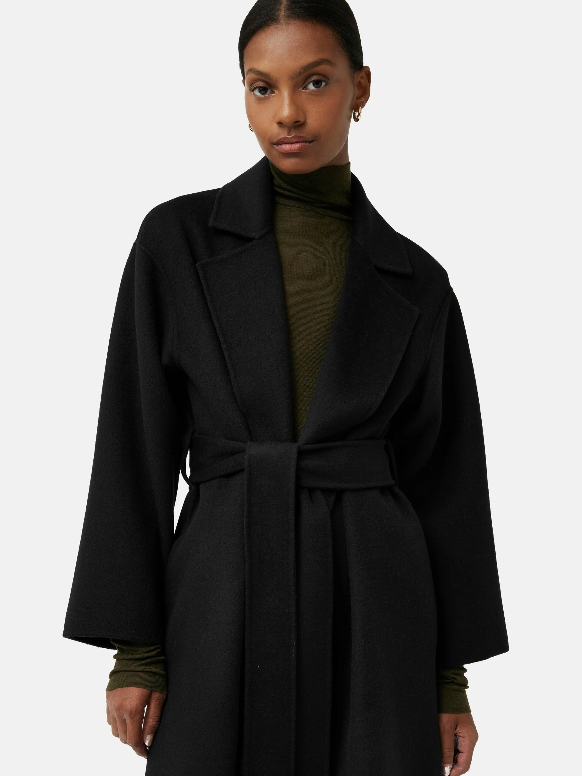 Long Double Faced Wrap Coat | Black 2 Long Double Faced Wrap Coat | Black - Image 2