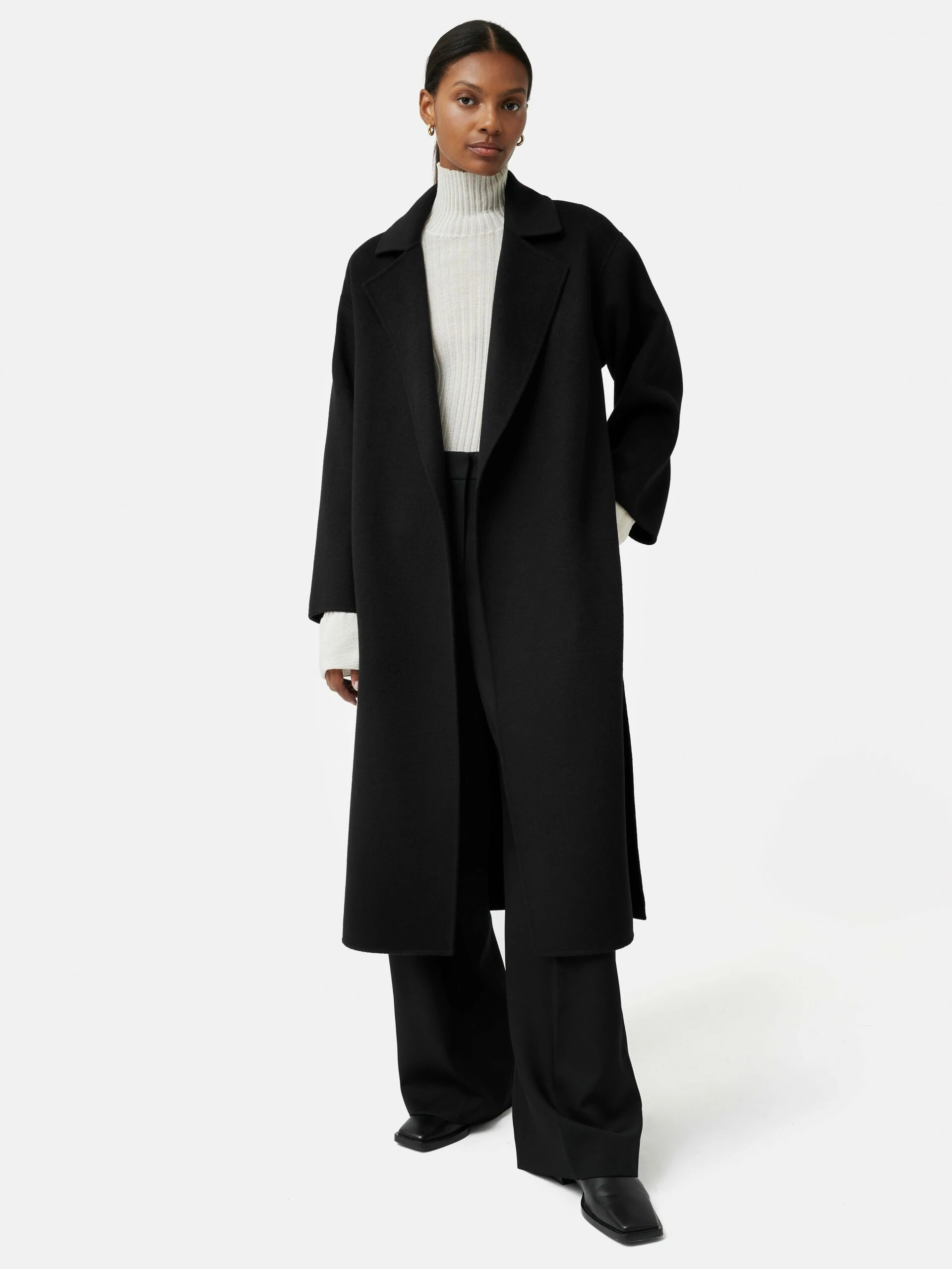 Long Double Faced Wrap Coat | Black 3 Long Double Faced Wrap Coat | Black - Image 3