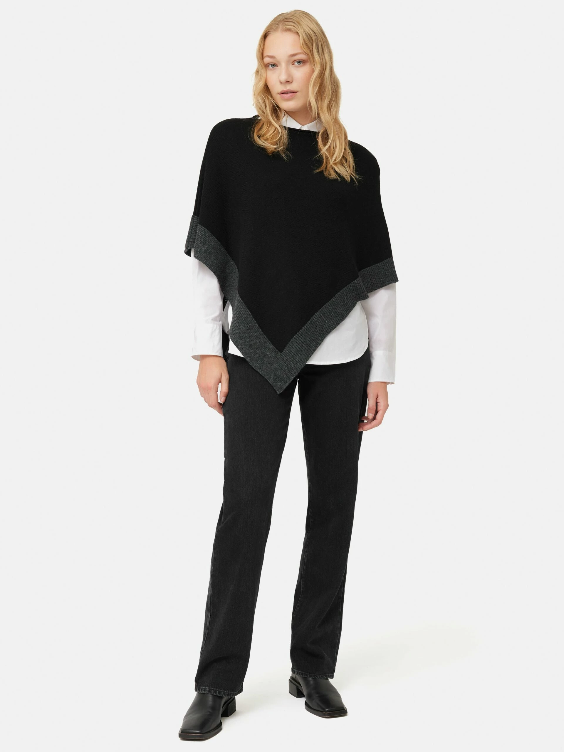 Wool Blend Border Poncho | Black 1 Wool Blend Border Poncho | Black
