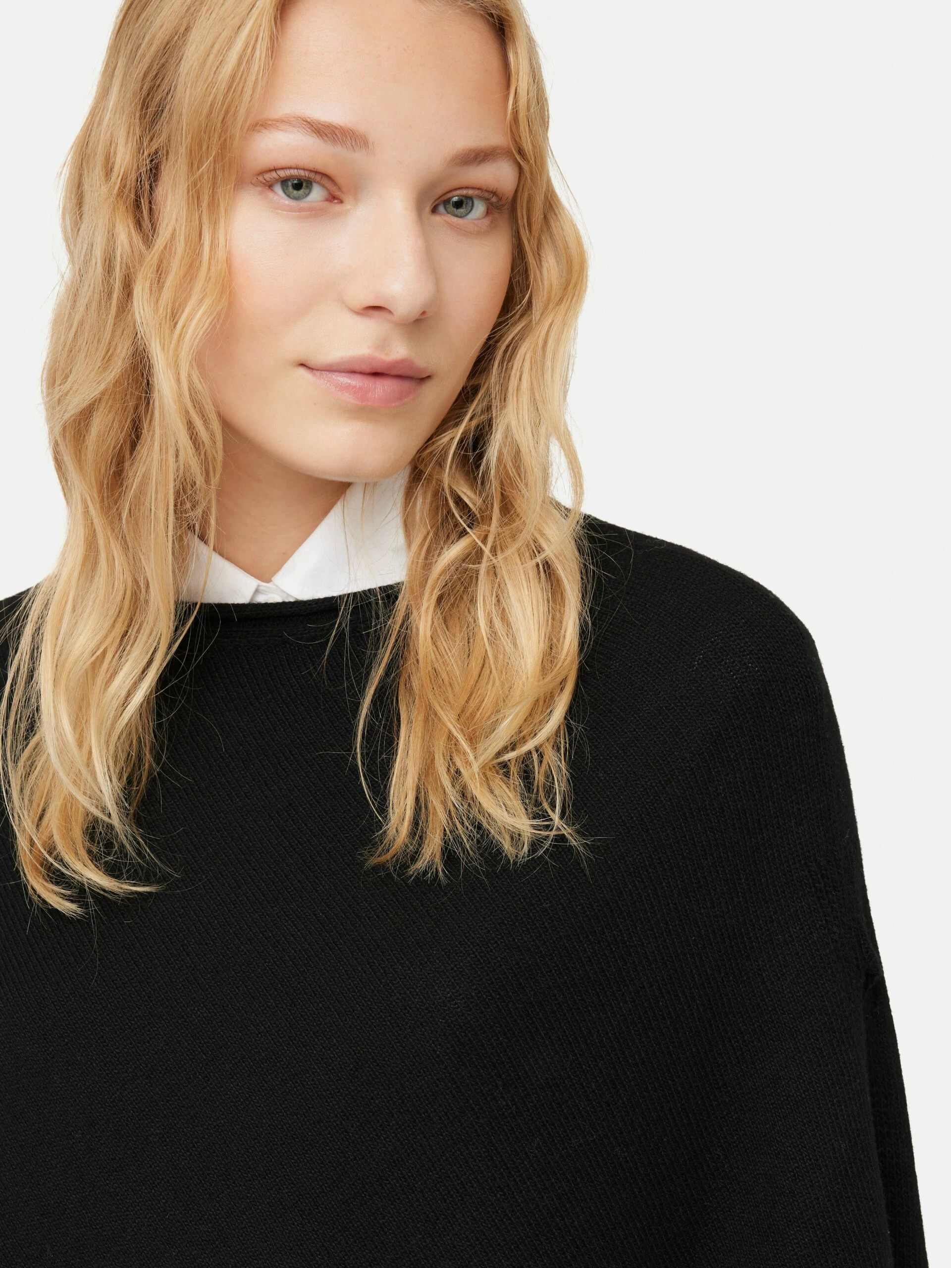 Wool Blend Border Poncho | Black 2 Wool Blend Border Poncho | Black - Image 2