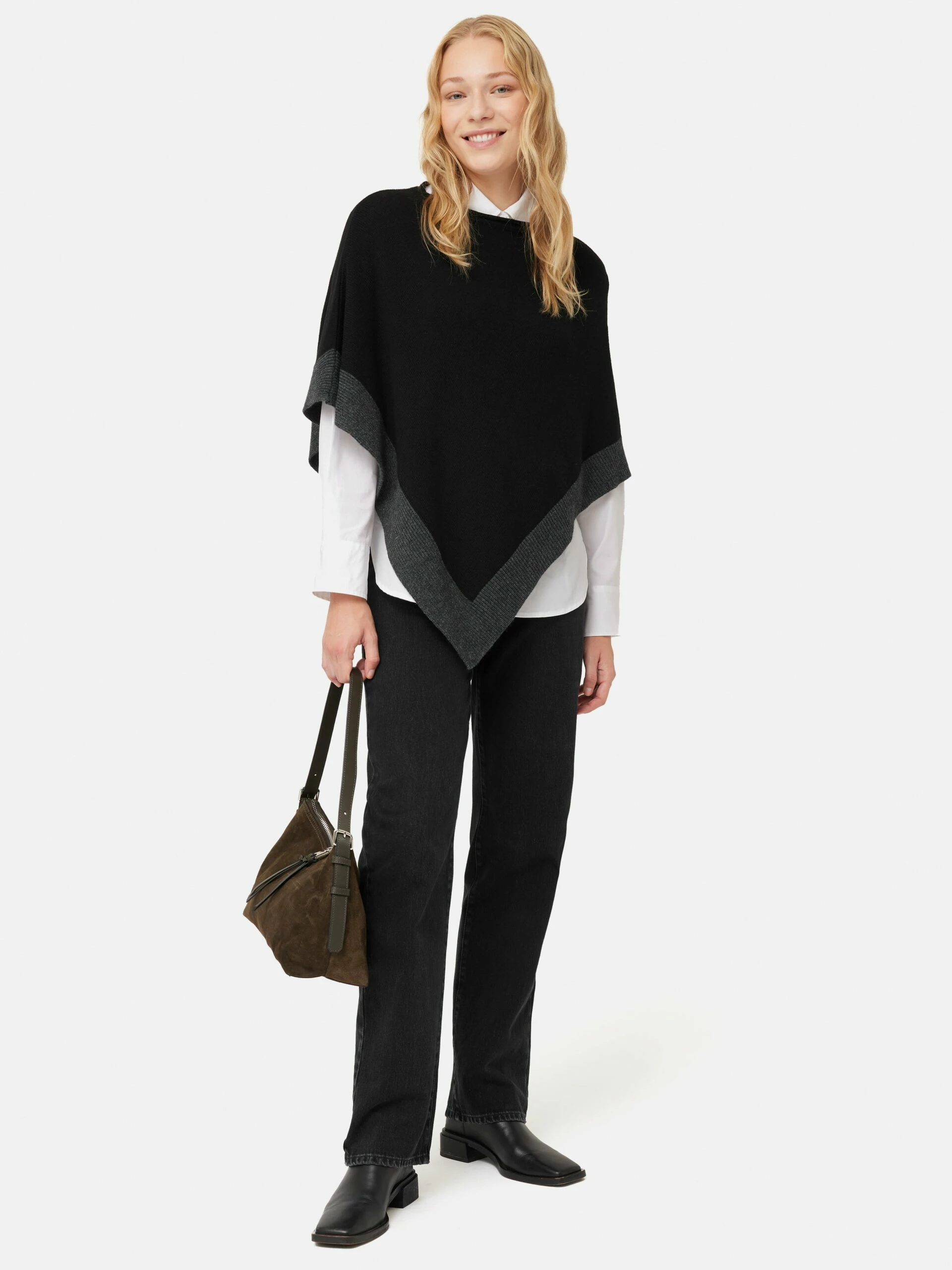 Wool Blend Border Poncho | Black 6 Wool Blend Border Poncho | Black - Image 6