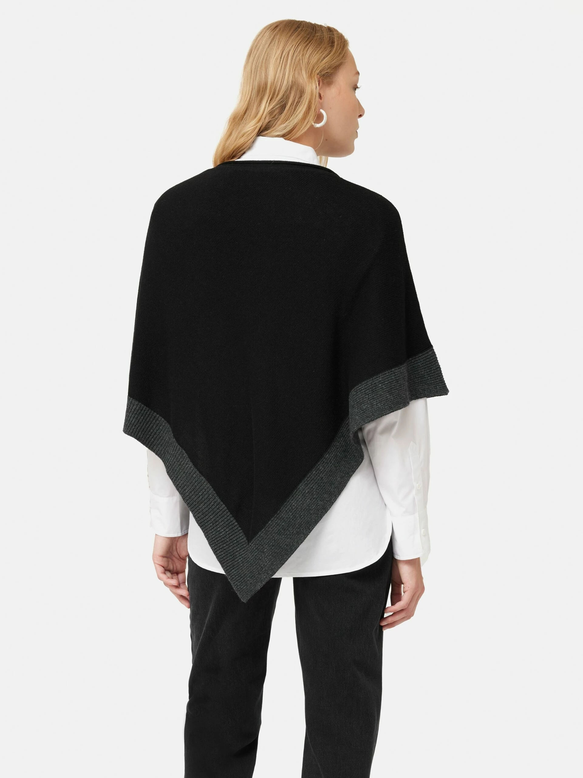 Wool Blend Border Poncho | Black 4 Wool Blend Border Poncho | Black - Image 4