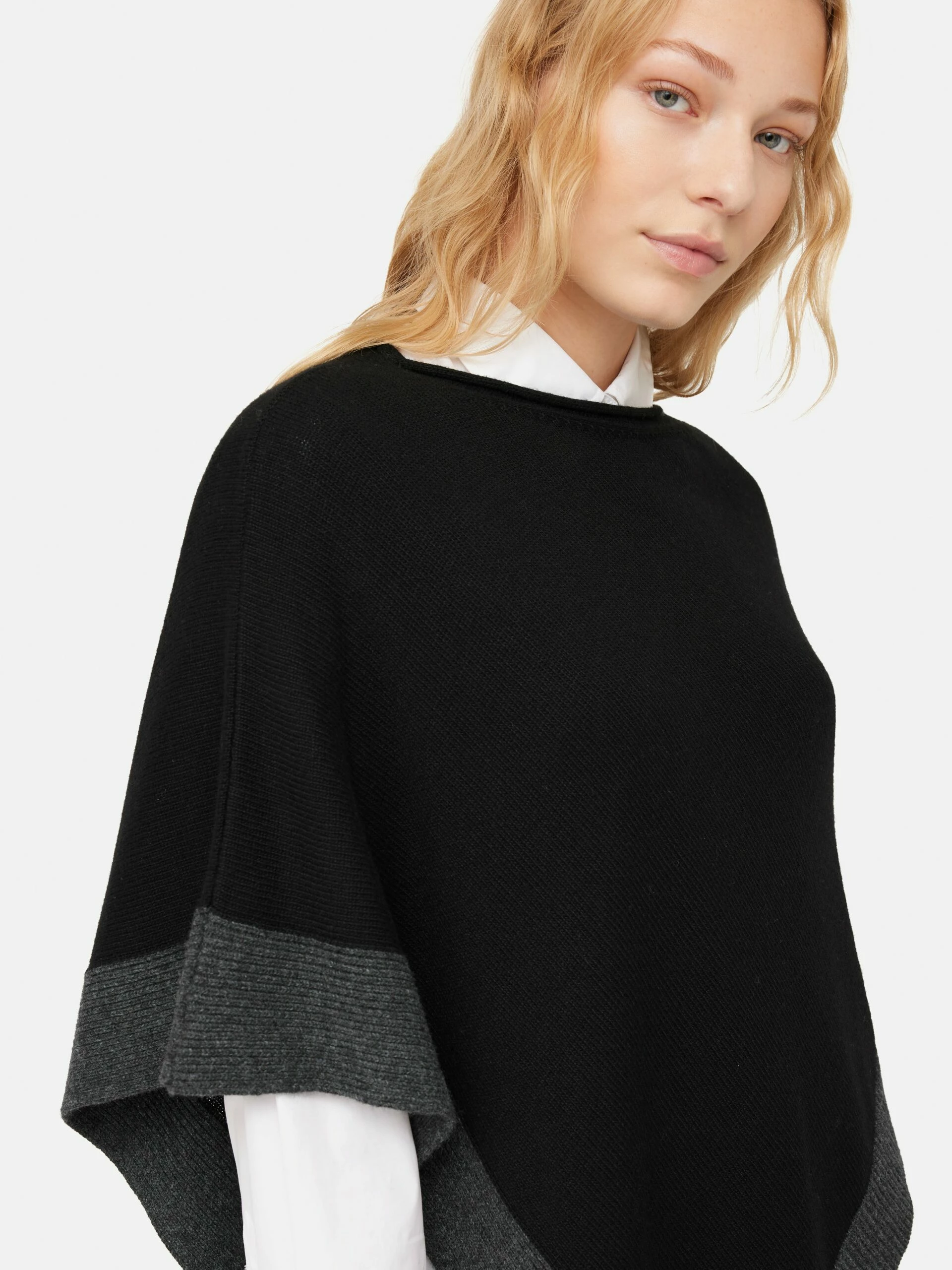 Wool Blend Border Poncho | Black 3 Wool Blend Border Poncho | Black - Image 3
