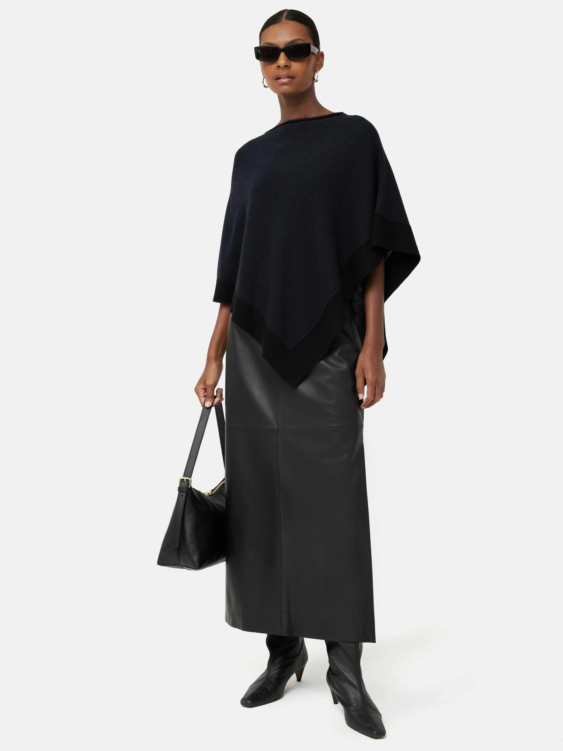 Wool Blend Border Poncho | Navy 2 Wool Blend Border Poncho | Navy - Image 2