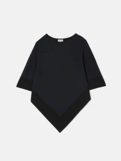 Wool Blend Border Poncho | Navy 12 Wool Blend Border Poncho | Navy -Jigsaw Shop J47753 BL010 STILL 10