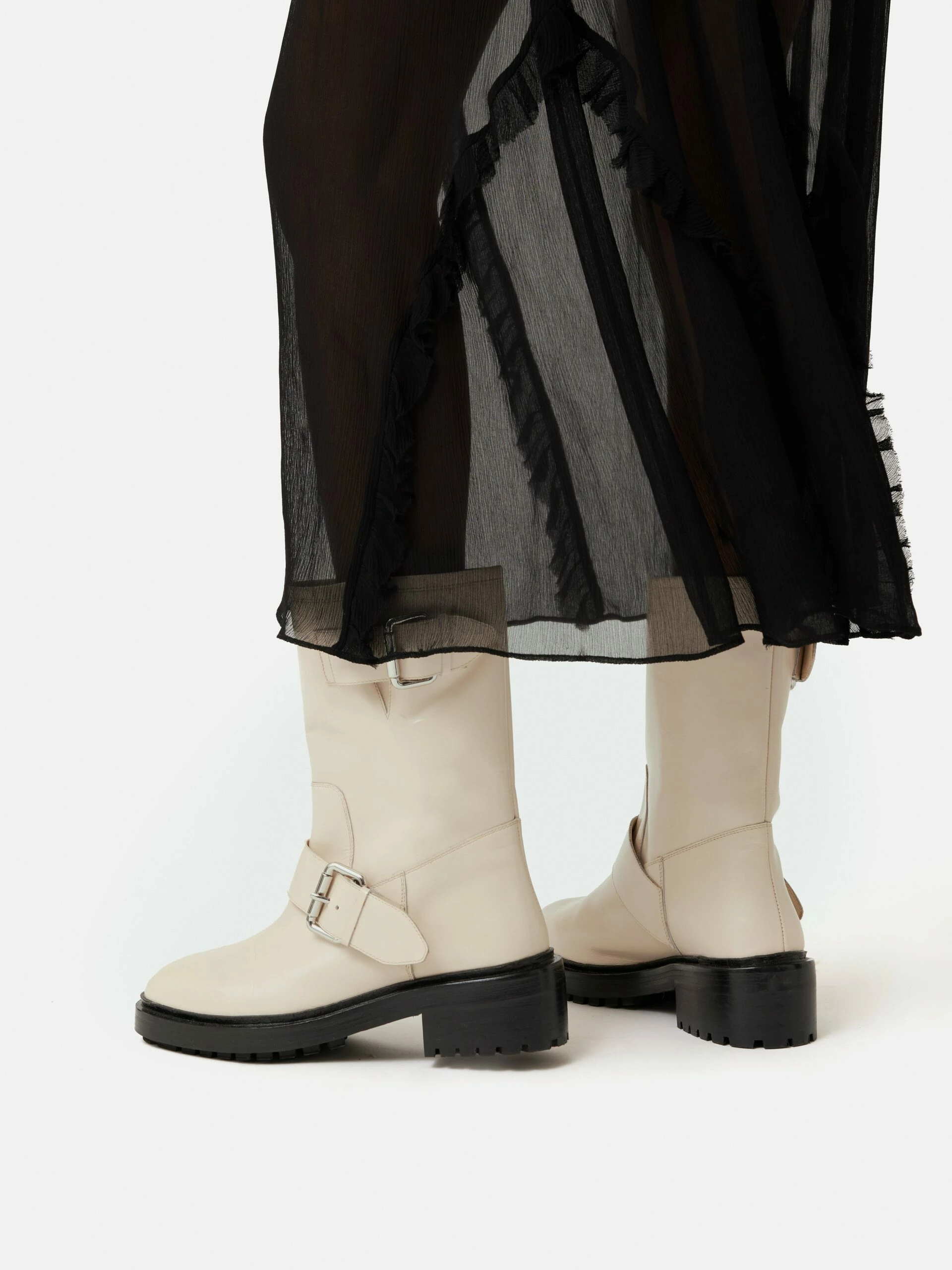 Box Leather Biker Boot | Cream 2 Box Leather Biker Boot | Cream - Image 2