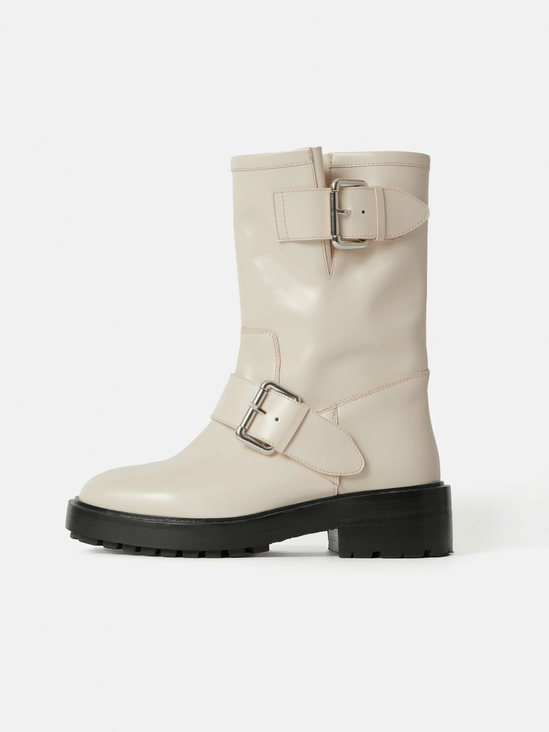 Box Leather Biker Boot | Cream 1 Box Leather Biker Boot | Cream