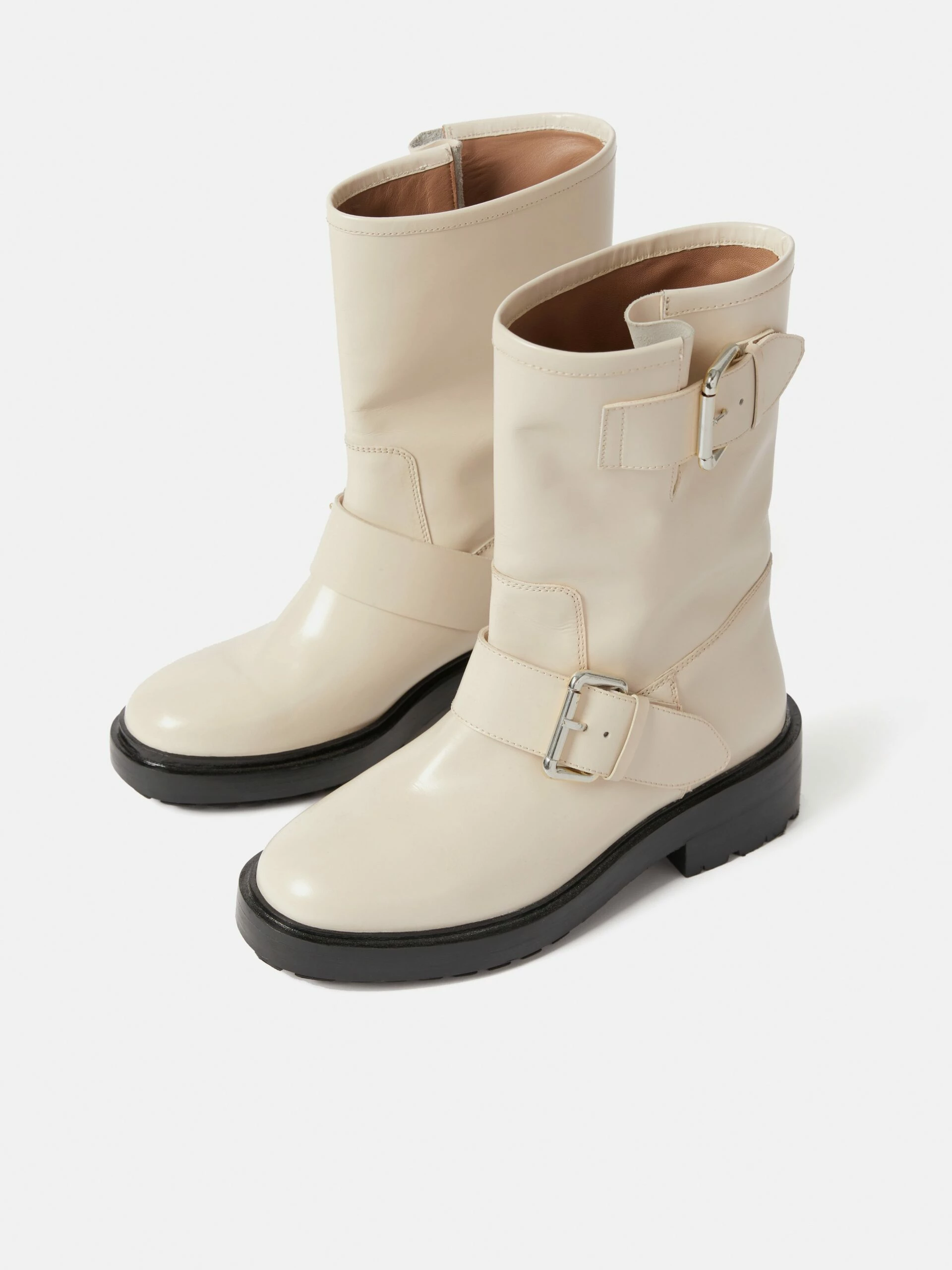 Box Leather Biker Boot | Cream 4 Box Leather Biker Boot | Cream - Image 4